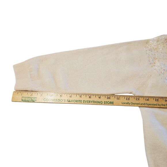 Vintage Beaded Cardigan Sweater Primstyle 38 Cream Angora Wool Sequin Hong Kong - Picture 14 of 16